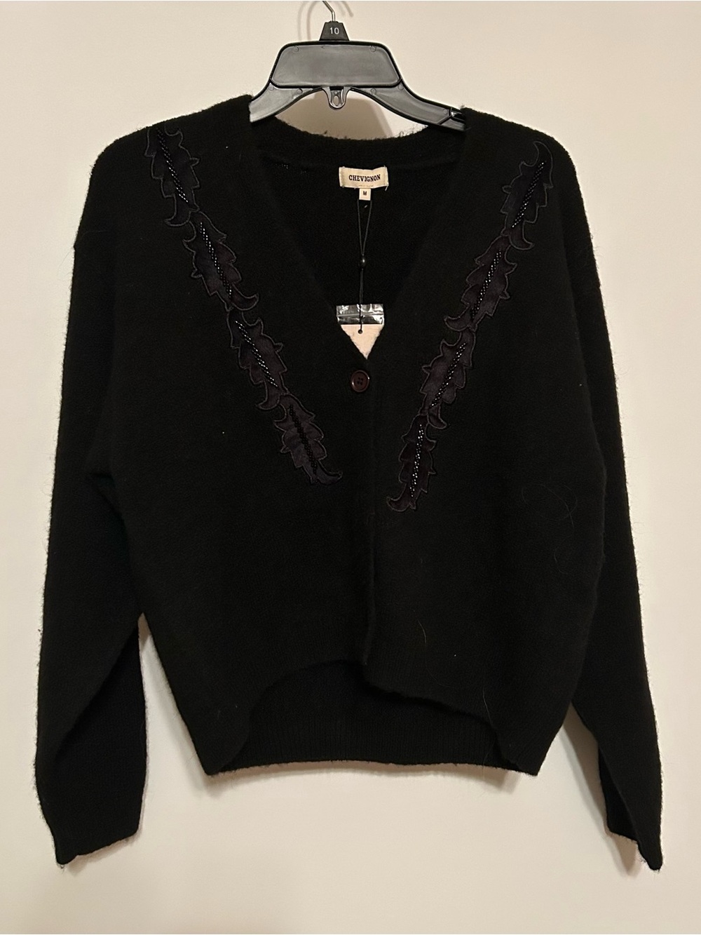 ChevignonBlack V-Neck Embroidered Sweater